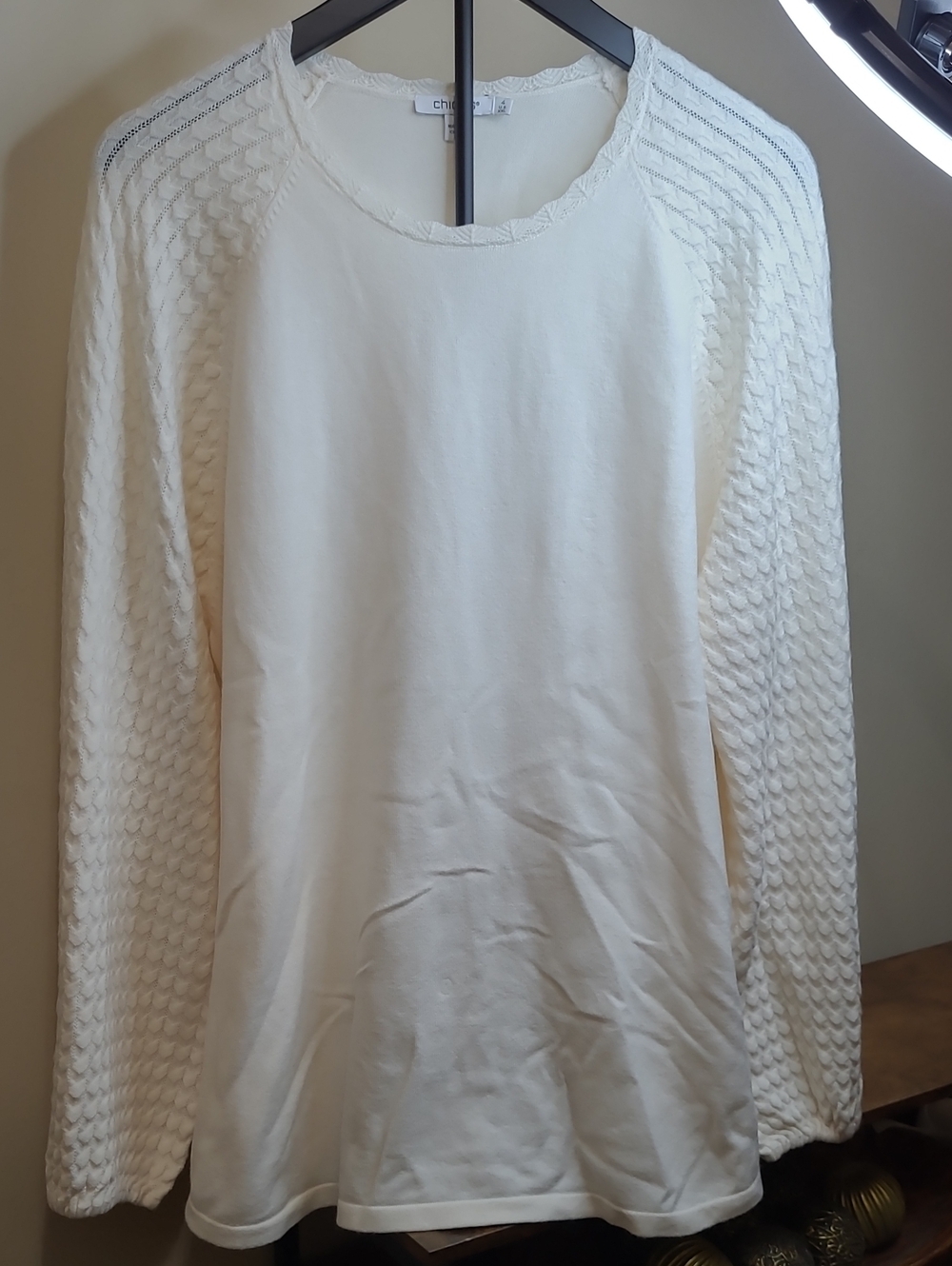 Chico's Cream Scoop Neck Textured Puff Sleeve Lightweight Sweater size 4 (XXL)